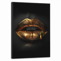 LEINWAND Bilder mit Rahmen - Frau - Porträt - Lippen - Gold - Schwarz - 60x80 - Schwarz, Textil (60/80cm) - MuchoWow
