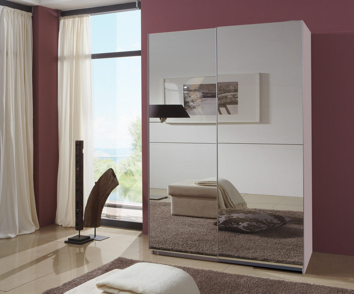 SCHWEBETÜRENSCHRANK Queen in Weiß 135 x 198 x 65 cm (BxHxT) – Kleiderschrank mit zwei Spiegeltüren - Weiß, Holzwerkstoff (80/200/120cm)