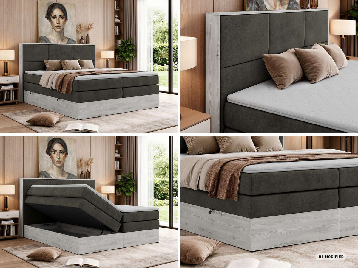 POSTEL BOXSPRING DELNOR KING 200/200 - Tmavě šedá Samet - Topper Visco - H3 - černá/tmavě šedá, textil/plast (200/200cm) - MKS