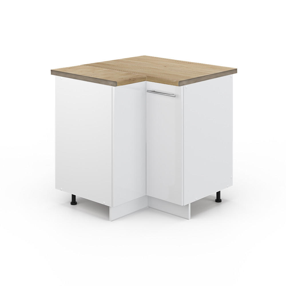 Vicco Eckunterschrank Weiß Hochglanz, Weiß 80.5x82x60 cm