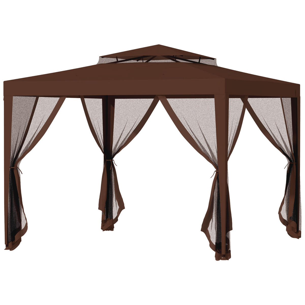 PAVILLON DE-12592 3x3 m mit Doppeldach und Moskitonetzen Braun - Braun, Textil (297/268/297cm) - ComfortXL