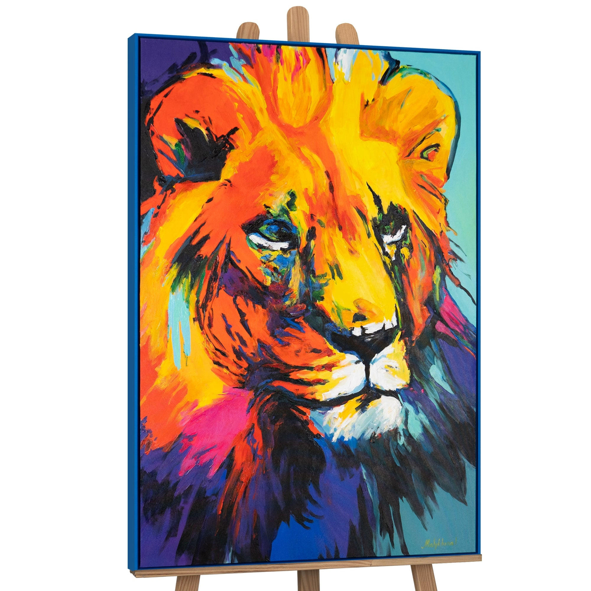 GEMÄLDE Löwengrazie Schattenfugenrahmen Blau 140x100 cm - Blau, Holz (140/100cm) - YS-art gallery