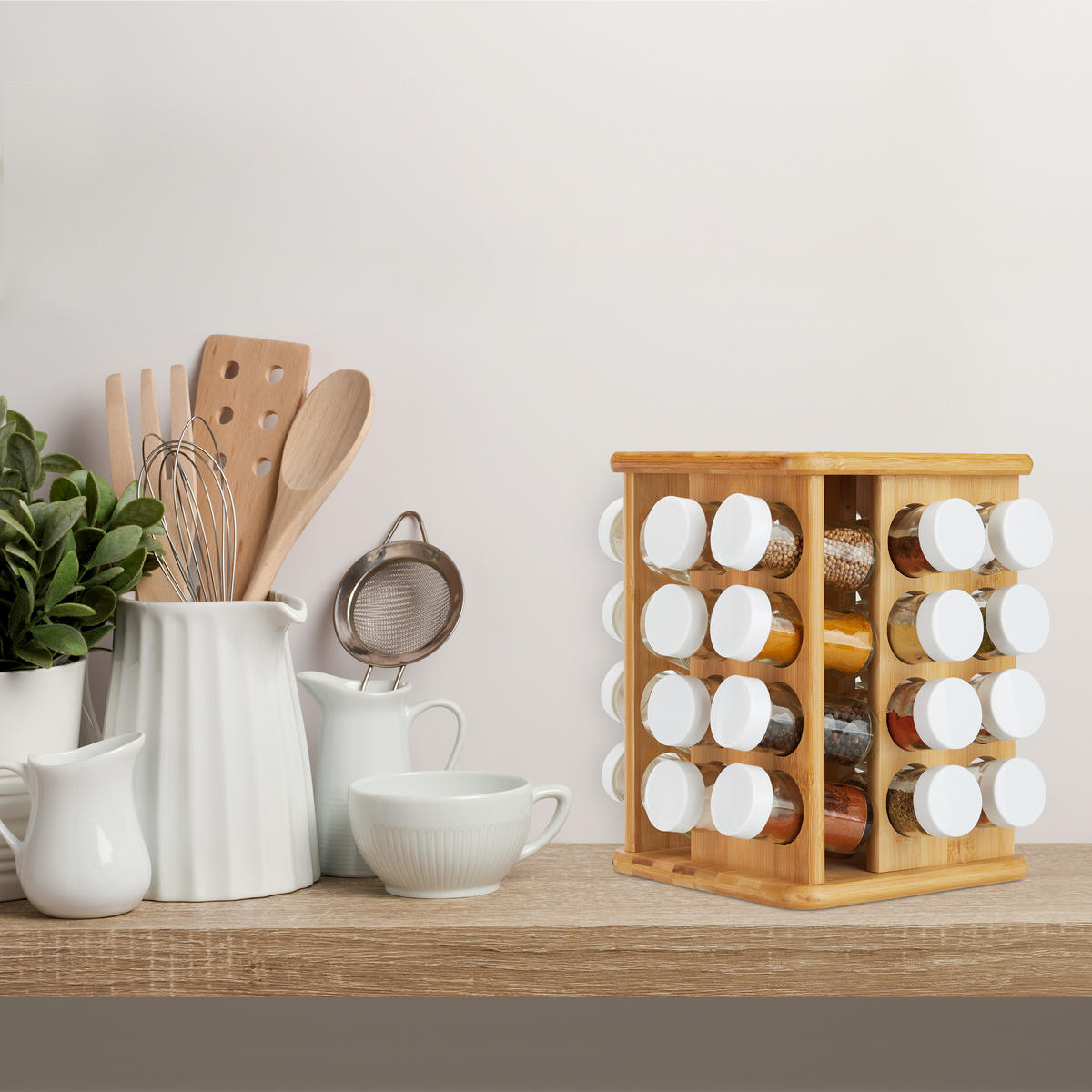 GEWÜRZKARUSSELL - Multicolor, Glas/Holz (25/28/25cm) - Relaxdays