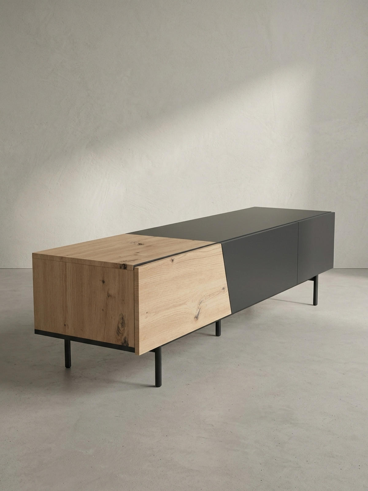 TV-LOWBOARD mit Eiche-Dekor, Türen und Schublade, modern, Braun-Schwarz 150x40x40 cm - Schwarz/Braun, Holzwerkstoff/Metall (150/40/40cm) - KADIMA DESIGN