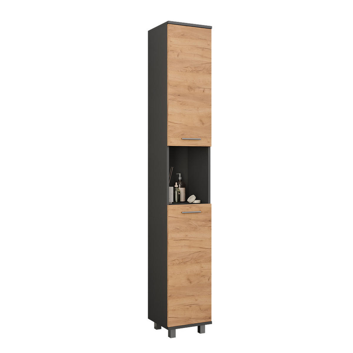 HOCHSCHRANK Ilias Anthrazit/Goldkraft Eiche 30.2 x 190 cm mit 2 Türen - Honigeiche/Anthrazit, Holzwerkstoff (30.2/190/30cm) - Vicco