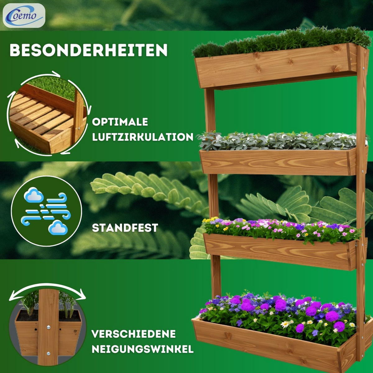 VERTIKALBEET VERA 4 Etagen Farbe Braun 85/45/140 cm - Braun, Holz (45/140/85cm) - Coemo