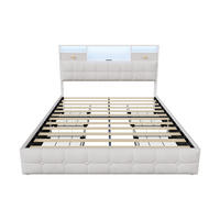 POLSTERBETT 160x200 cm mit 4 Schubladen, Polsterbettgestell aus Samt, Kopfteil mit RGB-LED-Beleuchtung, 2 Schubladen und USB/Typ-C-Anschlüsse - Beige - Beige, Holzwerkstoff (160/200cm) - Brevoria