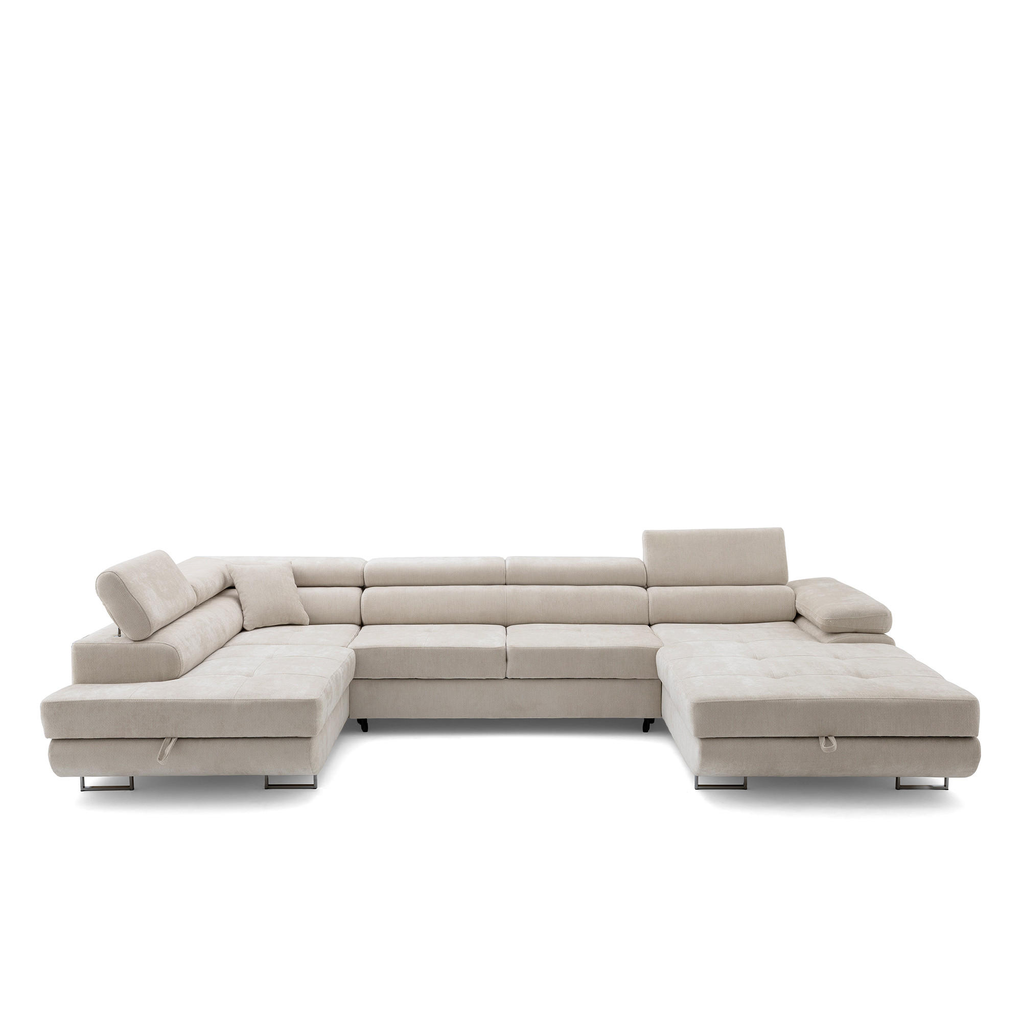 ECKSOFA U-Form WILD U Links mit Schlaffunktion 130x260 Chenille Beige - Beige/Silberfarben, Holz/Textil (350/90/203cm) - Muffo
