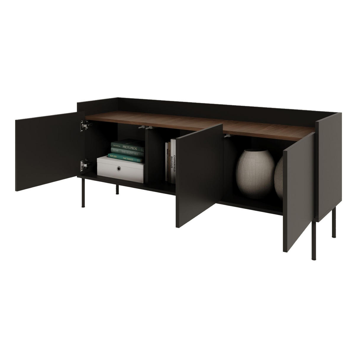 TV-SCHRANK Tovi Schwarz / Holzoptik Nussbaum 140 cm - Schwarz, Holzwerkstoff/Metall (139.8/58.5/36.4cm) - Selsey