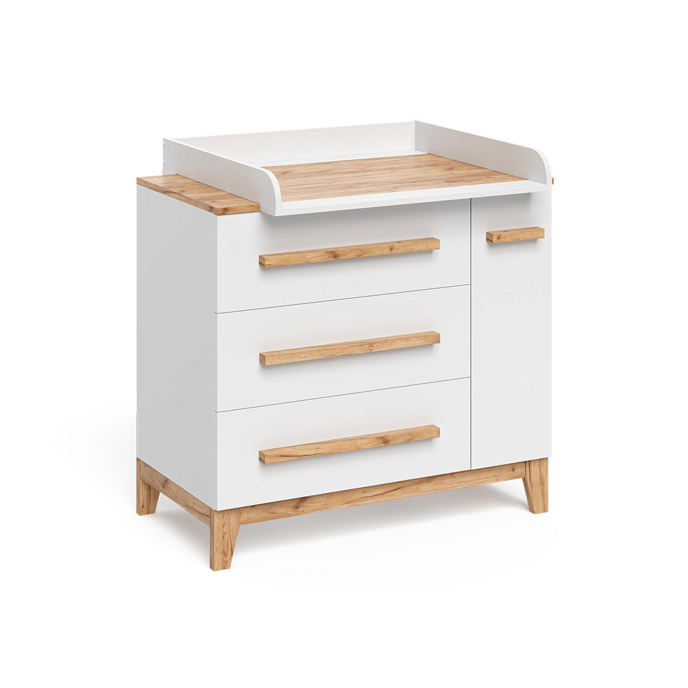 KOMODOVÝ PŘEBALOVACÍ STŮL Malia Bílá 98 x 98 cm s 1 dveřmi a 3 zásuvkami - bílá/světle šedá, kompozitní dřevo (98/98/52cm) - VitaliSpa