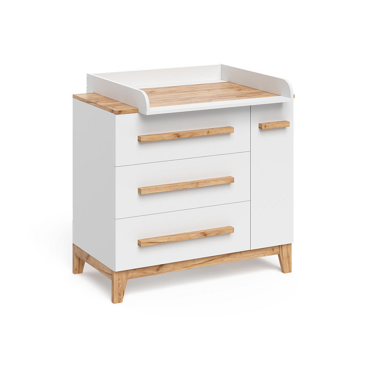 KOMODOVÝ PŘEBALOVACÍ STŮL Malia Bílá 98 x 98 cm s 1 dveřmi a 3 zásuvkami - bílá/světle šedá, kompozitní dřevo (98/98/52cm) - VitaliSpa