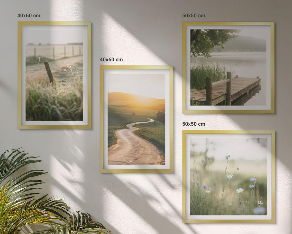 BILDER SET 4er Set - 50x50 cm & 40x60 cm Goldrahmen - Landschaftswiesenstraße West - Goldfarben, Kunststoff (50/50cm) - TULUP