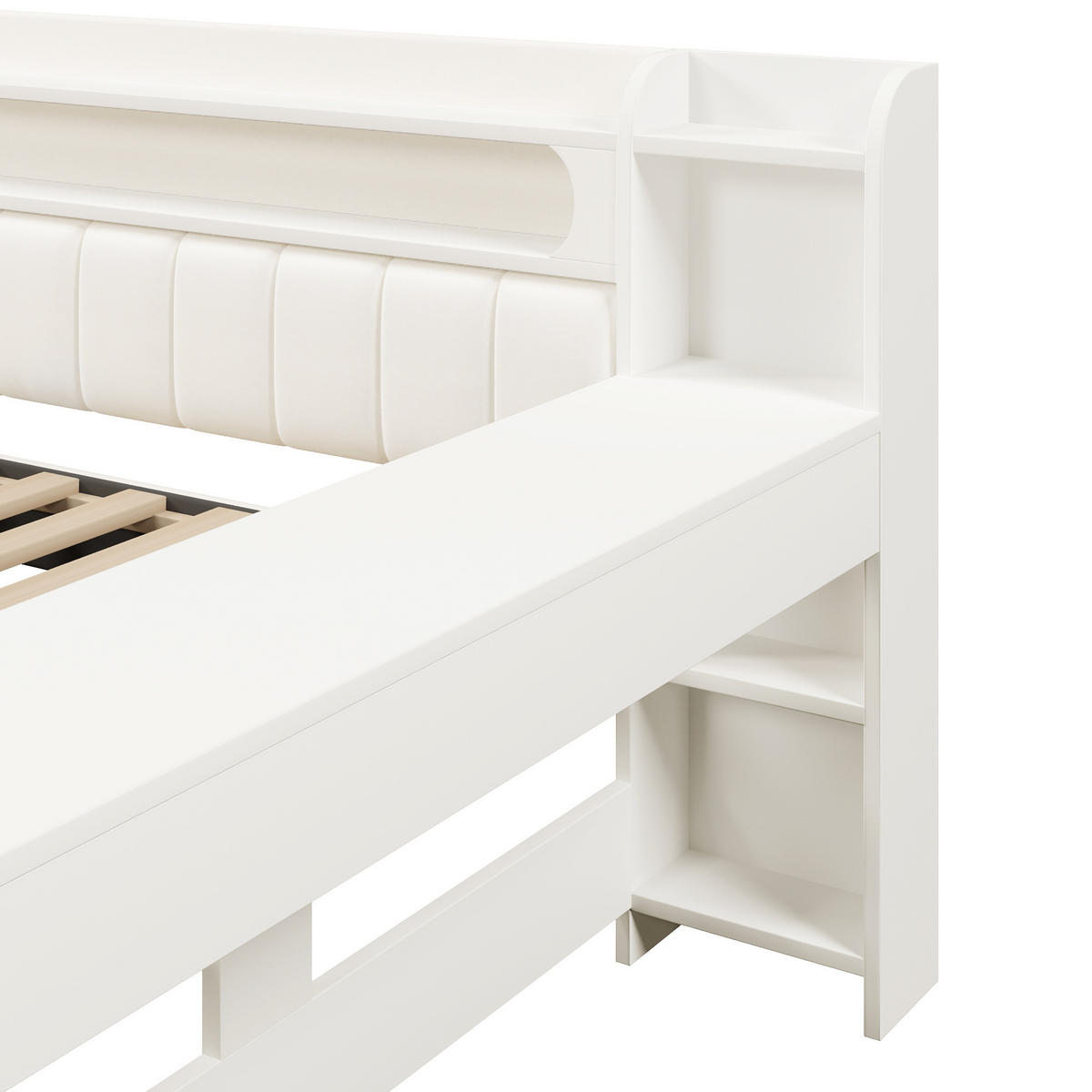KINDERBETT 140/200 DE-03385, mit LED, Schreibtisch und 2 Schubladen, in Weiß - Weiß, Holzwerkstoff (140/200cm) - ComfortXL