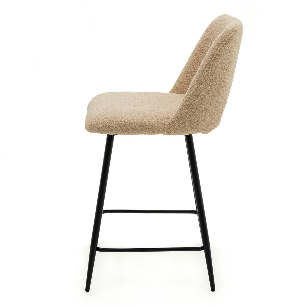 BARHOCKER ORO gepolsterter mit Steppung - beige - Boucle - Beige/Schwarz, Textil/Metall (48/94/55cm) - NEW HOME