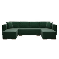 WOHNLANDSCHAFT Vinoria Grün 327/180/82 cm mit Schlaffunktion - Chromfarben/Grün, Textil/Metall (327/82/180cm) - AX Living