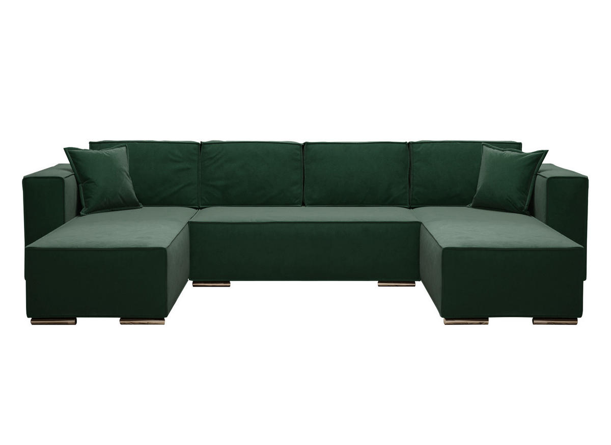 WOHNLANDSCHAFT Vinoria Grün 327/180/82 cm mit Schlaffunktion - Chromfarben/Grün, Textil/Metall (327/82/180cm) - AX Living