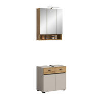 BADKOMBINATION INKL. BELEUCHTUNG Aqua Kaschmir 60/35/191 cm - Beige, Holzwerkstoff (60/191/35cm) - Xonox