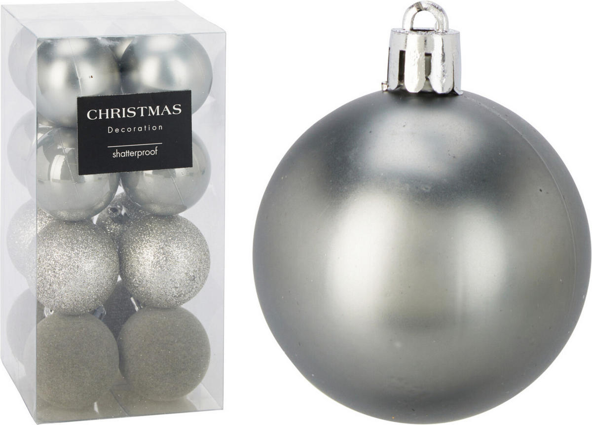 CHRISTBAUMKUGEL Basic Silber 16er Set 5/5/5 cm Kunststoff - Silberfarben, Kunststoff (5/5/5cm) - Mondex