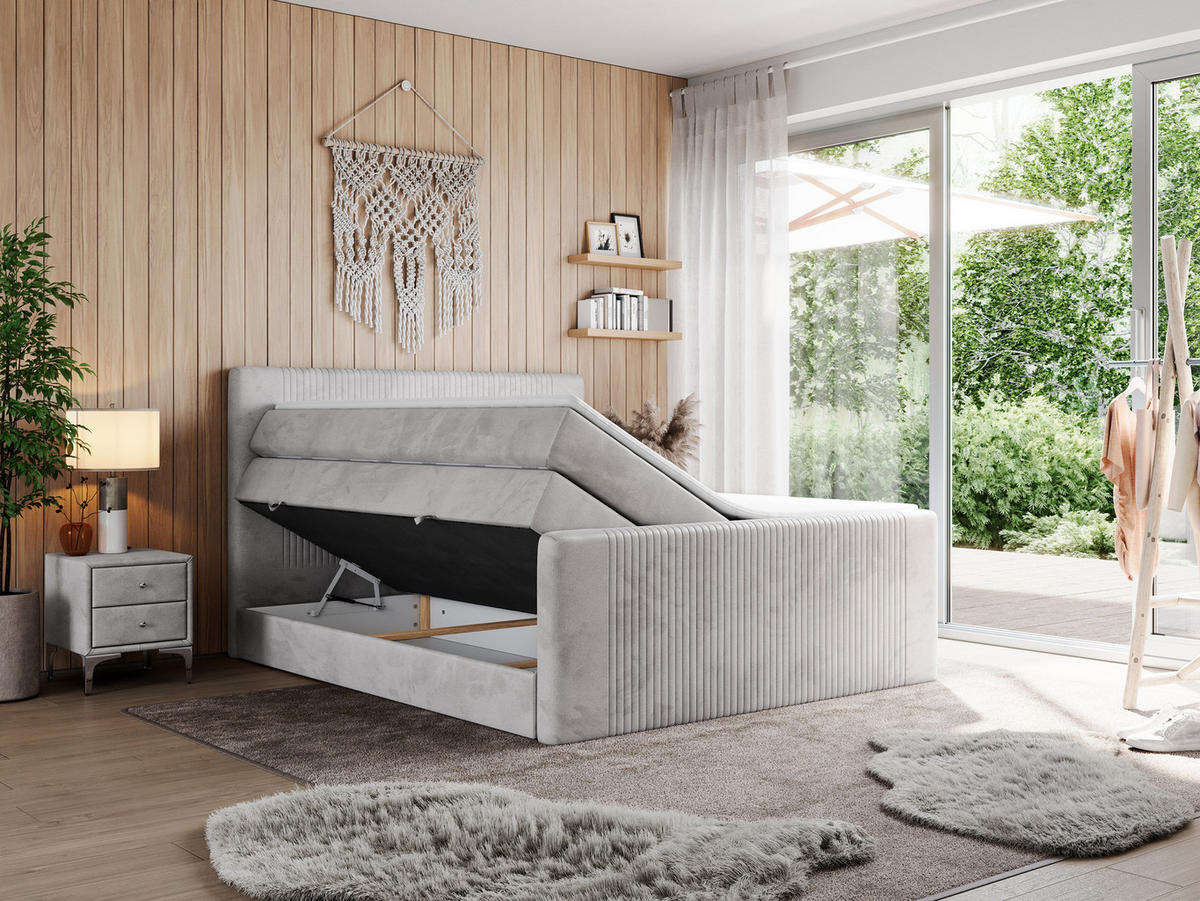 BOXSPRINGBETT KING DOREN 140/200 Hellgrau Velvet - H3 - Hellgrau, Holz/Textil (140/200cm) - MKS