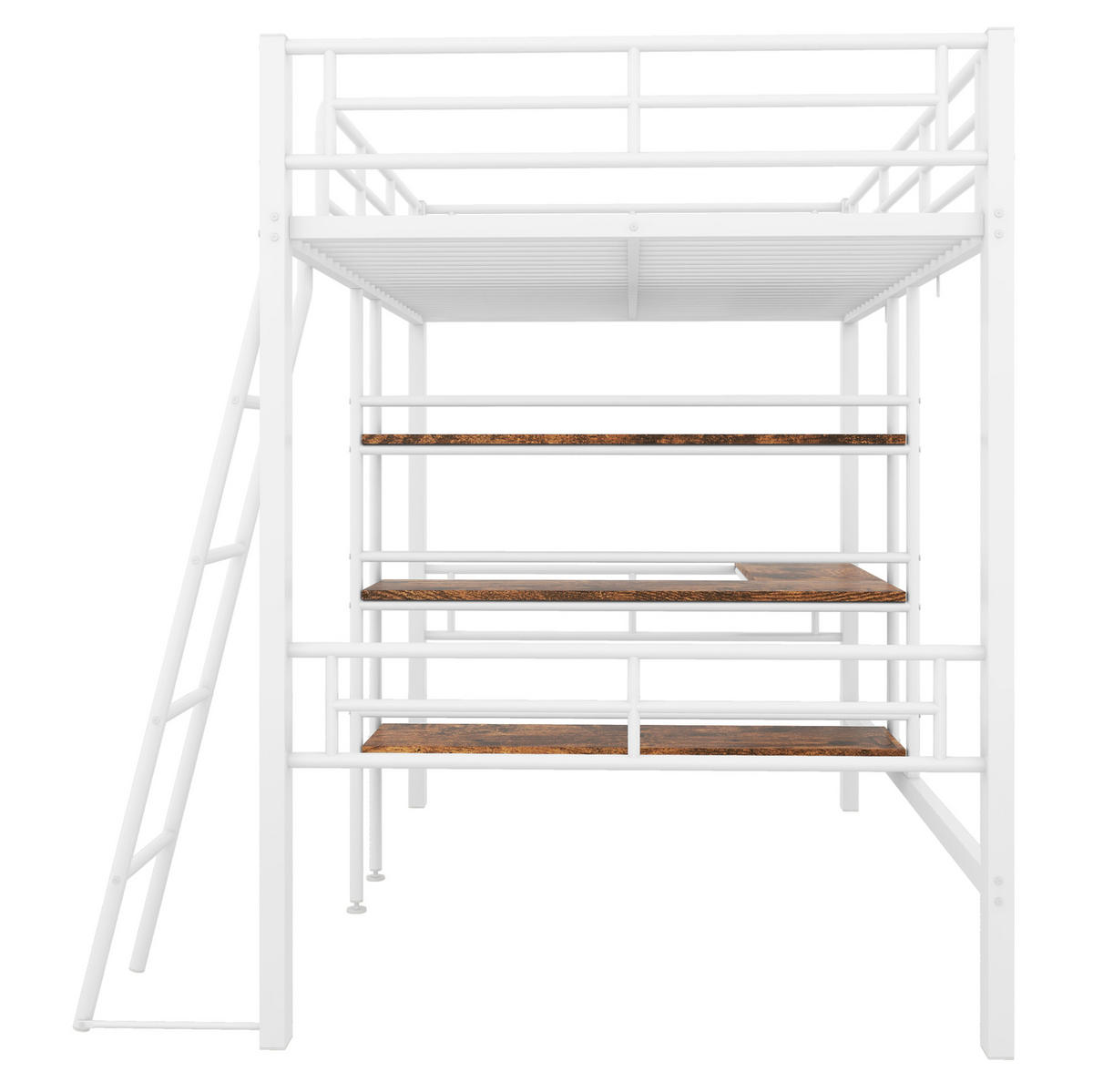 HOCHBETT aus Metall 90x200 cm in Weiß mit Schreibtisch & Regalen - Weiß, Metall (90/200cm) - Modfu