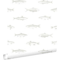 TAPETE Federzeichnung Fisch 53 cm x 10.05 m - Silberfarben, Papier (53/1000cm) - ESTAhome