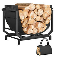KAMINHOLZREGAL DE-18360 mit abnehmbarem Transportsack, 50 kg Schwarz - Schwarz, Metall (33/43/53cm) - ComfortXL