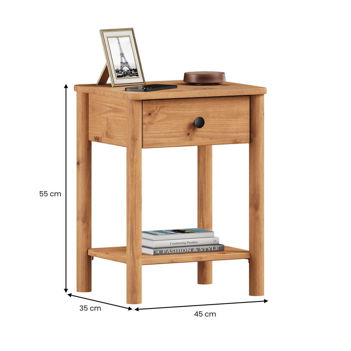 NACHTTISCH APOANA Eiche - Eichefarben, Holz (45/55/35cm) - IDIMEX
