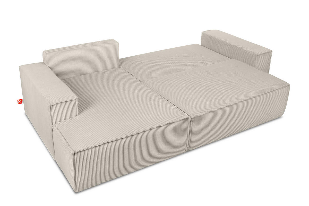 ECKSCHLAFSOFA-LINKS NAPI in Pet Friendly Cord-Stoff, cremefarben - Creme/Schwarz, Textil (262/148cm) - KONSIMO®
