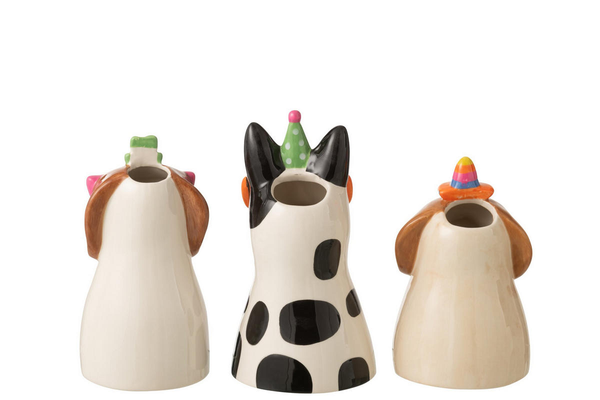 VASE HUND MIT BRILLE (3ER SET) - Multicolor, Keramik (12.5/22.5/12.5cm) - J-Line