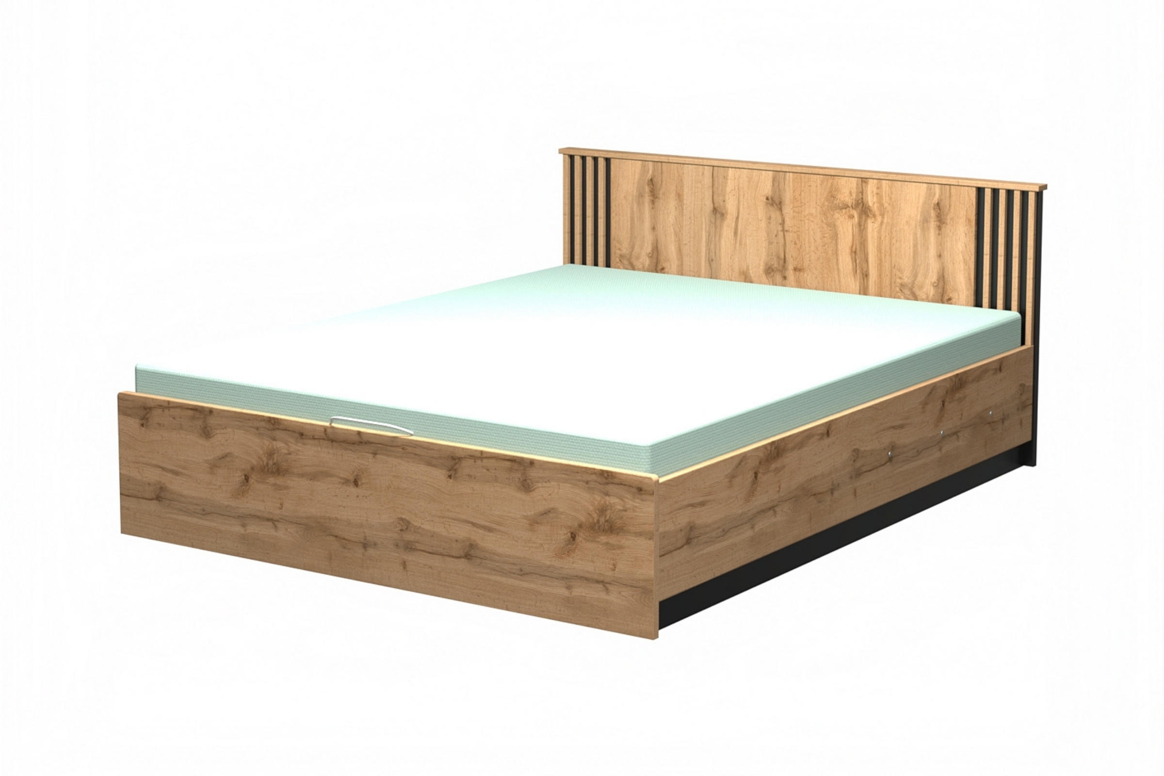 DOPPELBETT LAMI 26 160/200 cm in Wotan Eiche / Schwarz Matt mit Lamellen - Eiche Wotan/Schwarz, Holzwerkstoff (160/200cm) - Deine Möbel 24