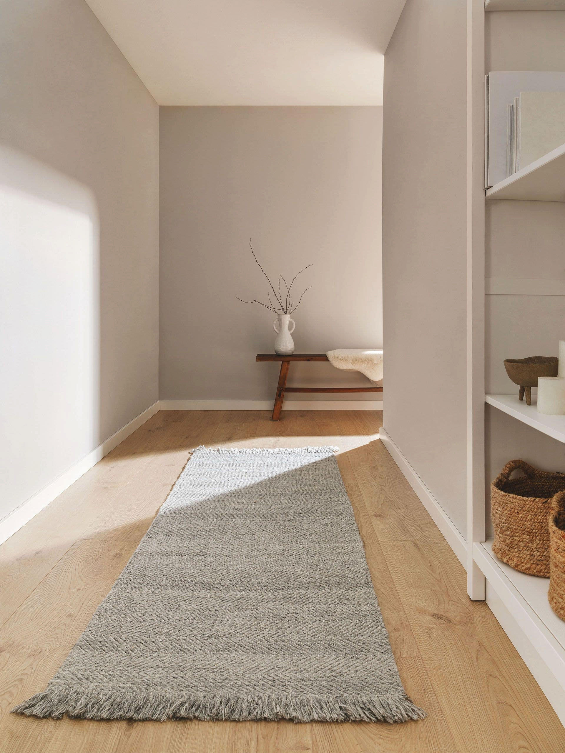 Thumbnail - benuta Pure Wollteppich-Läufer, Hellgrau, Textil, Gestreift, Rechteckig, 70x200 cm, Gots, pflegeleicht, Teppiche & Böden...