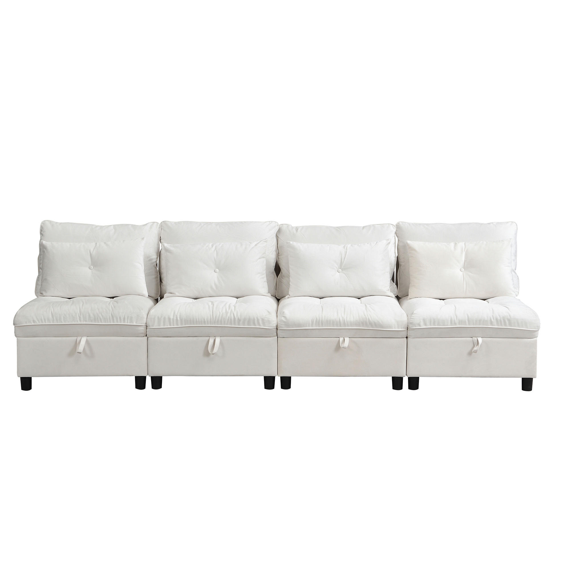 SOFA 4-Sitzer Chenille mit Stauraum und Schlaffunktion Beige 274/76/87 cm - Beige, Textil (274/87/76cm) - Redom