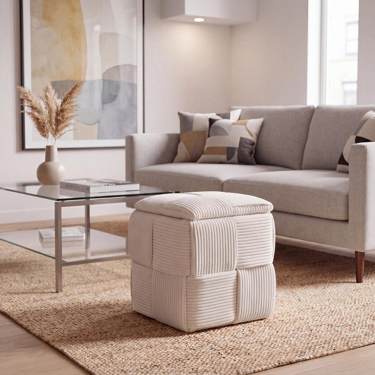 HOCKER Cremeweiß - Creme, Textil (40/43/40cm) - MCW