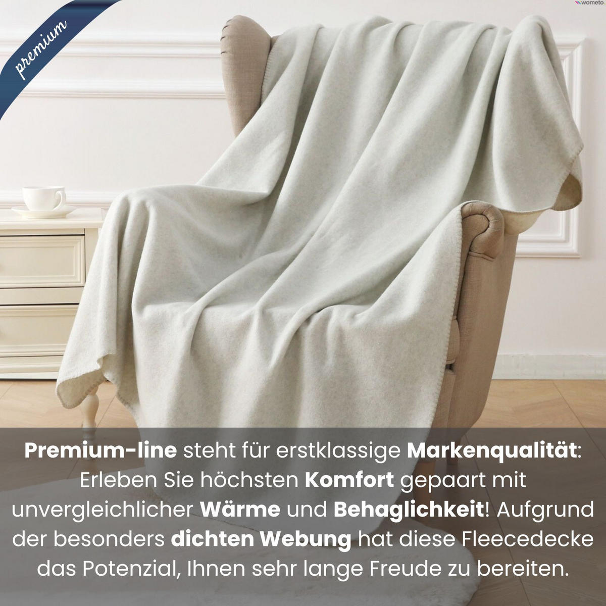 FLEECEDECKE eco-line weiß meliert 140/190 cm Ketteleinfassung Anti-Pilling - Weiß, Textil (140/190cm) - wometo