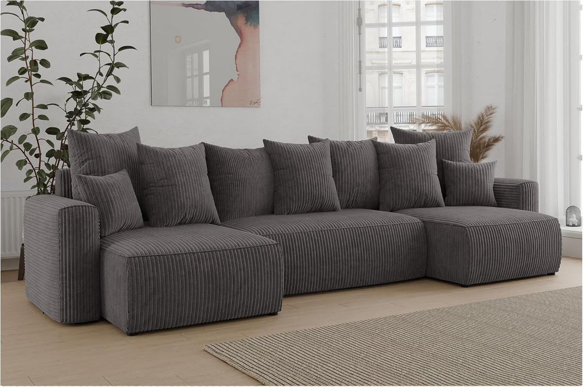 ECKSOFA DAVE U - Schwarz/Grau, Holzwerkstoff (312/142cm) - Meblini