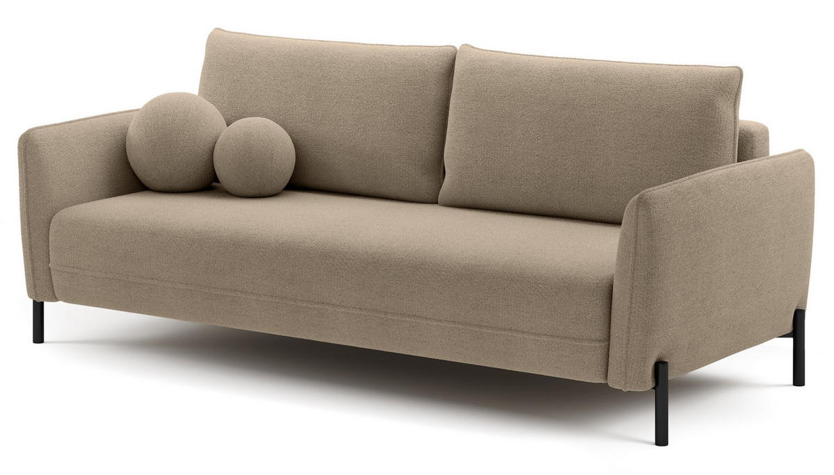 SOFA Veruco Beige mit Schlaffunktion - Beige/Schwarz, Textil/Metall (234/90/100cm) - Selsey