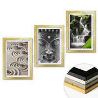 WANDBILDER 3er Set - 20x30 cm Goldrahmen - Der Frieden der Steine des Buda Zen-Wasserfalls - Goldfarben, Kunststoff (20/30cm) - ArtPrintCave
