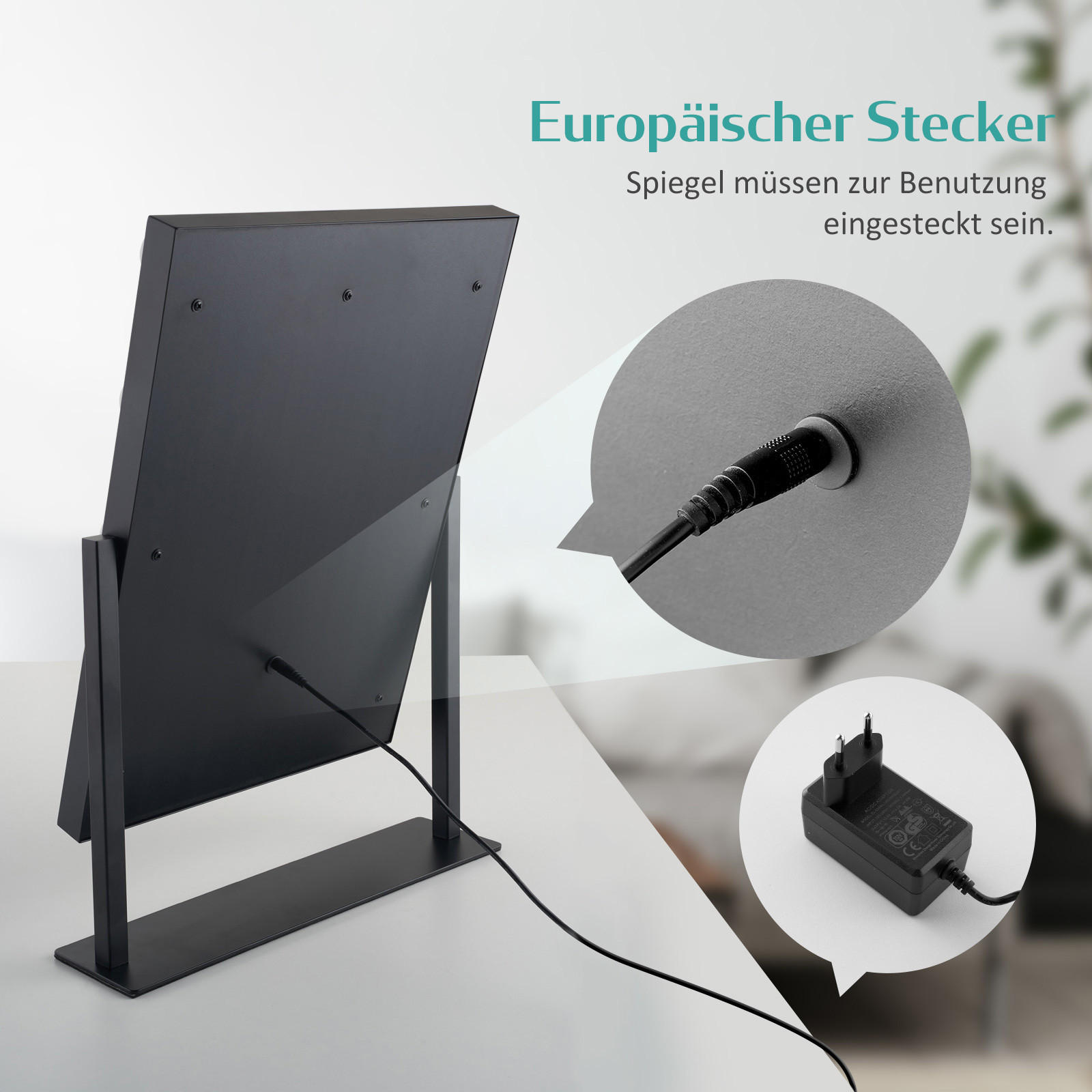 KOSMETIKSPIEGEL Rechteckiger mit Beleuchtung, Schwarz, 41/30 cm - Schwarz, Glas (31/8.5/40cm) - EMKE