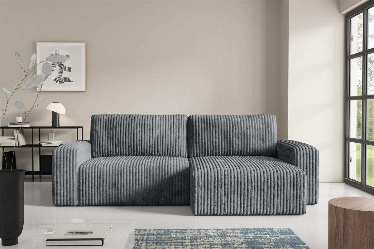 ECKSOFA Natalia - Grau, Holzwerkstoff/Textil (244/149cm) - Fun Möbel