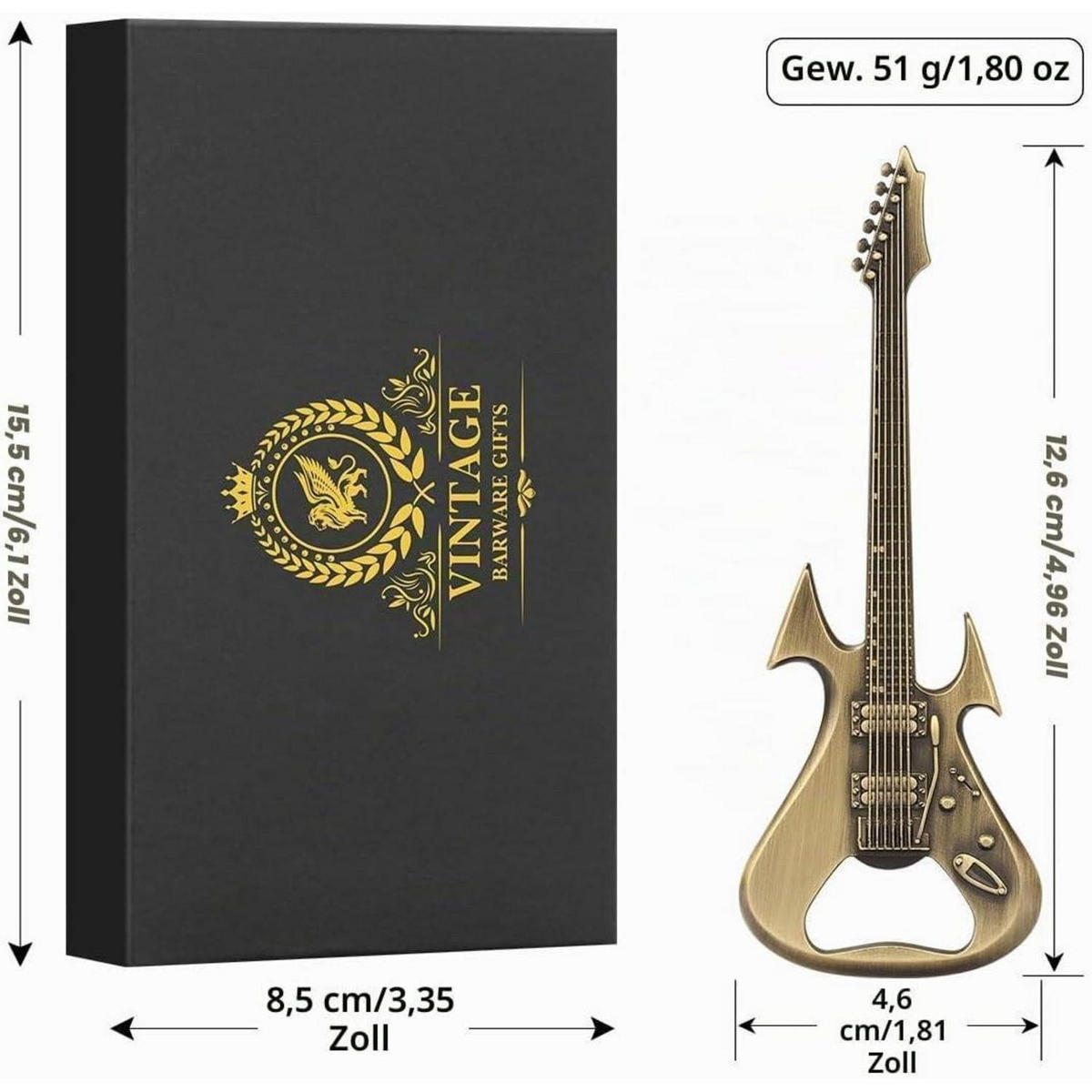 FLASCHENÖFFNER Gitarrenform Bronze mit Geschenkbox - Bronzefarben, Metall (12.6cm)