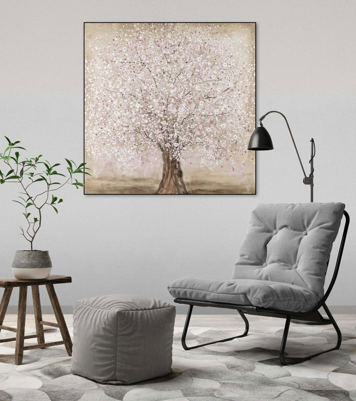ACRYLBILD HANDGEMALT 80/80 cm - Pink/Braun, Holz/Textil (80/80cm) - KUNSTLOFT