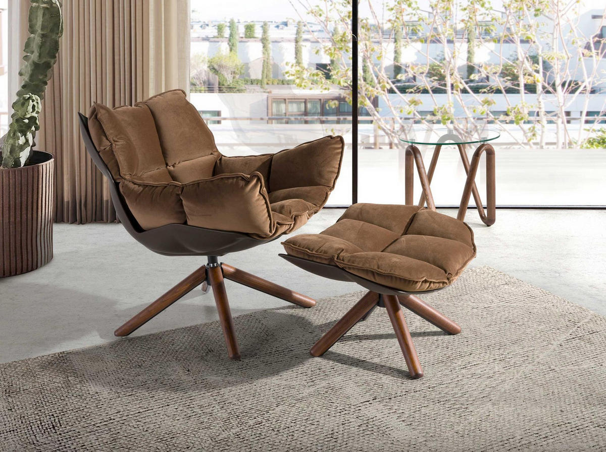 DREHSESSEL aus braunem Samt und braunem PVC 70/75/94 cm - Walnussfarben/Braun, Textil (70/94/75cm) - ANGEL CERDA