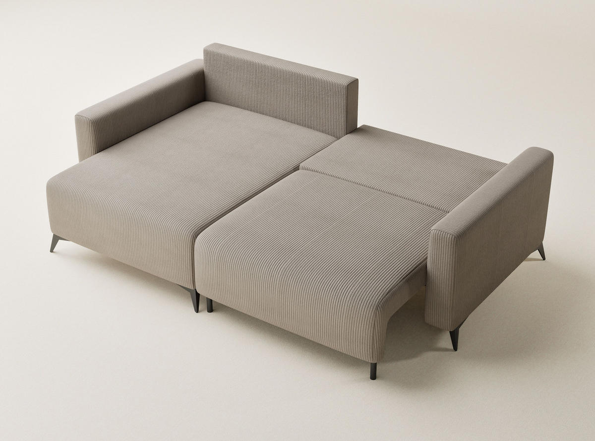 ECKSOFA MIT SCHLAFFUNKTION Leon Beige Samtstoff - Beige/Schwarz, Holz/Holzwerkstoff (148/239cm) - Maison de Reve