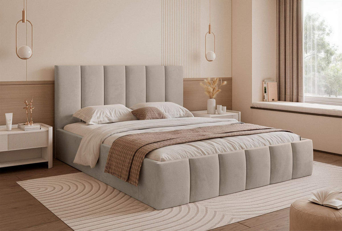 POLSTERBETT Sarafino Graubeige Samt 180x200 cm - Taupe, Textil (180/200cm) - Selsey