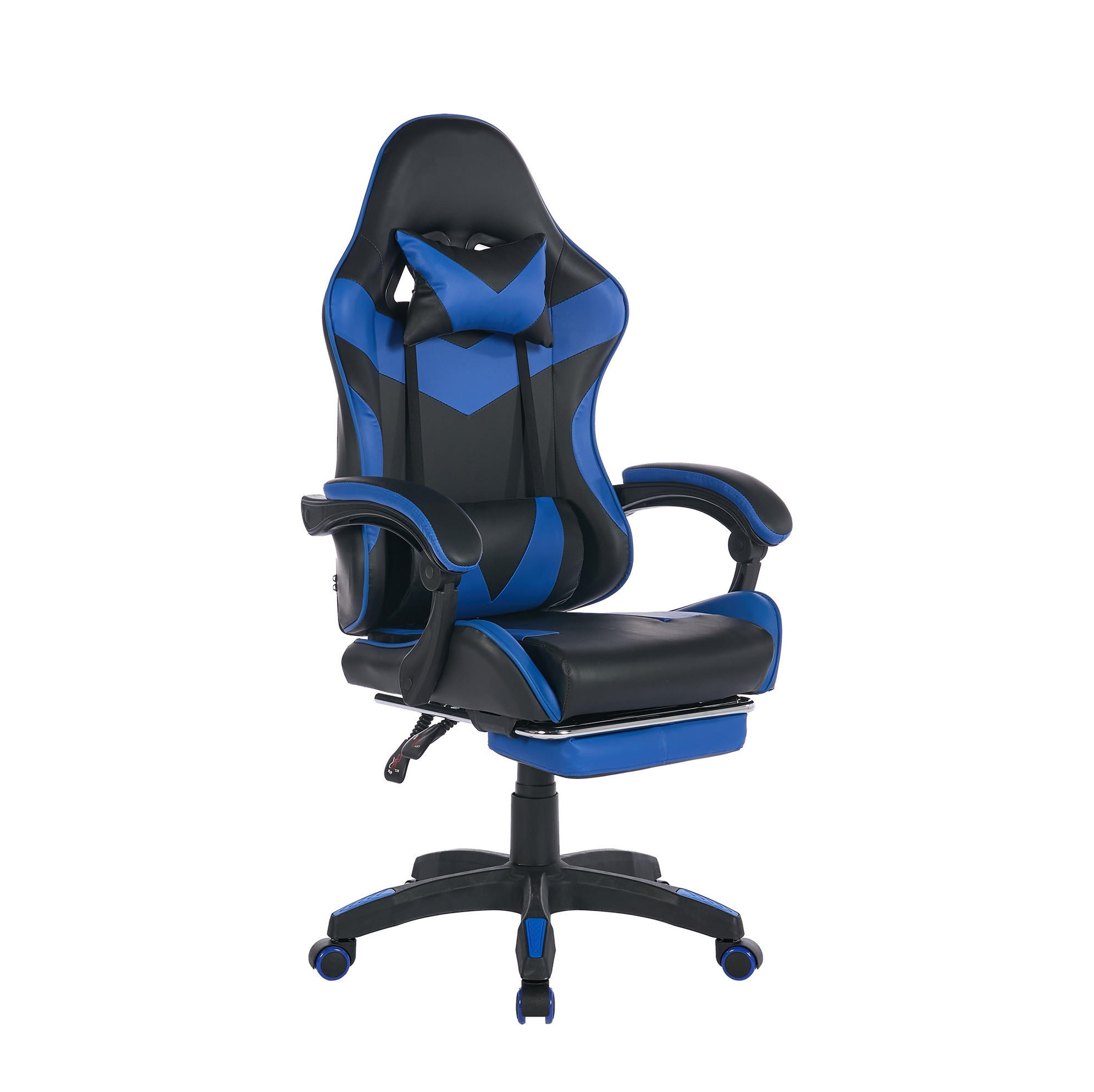 STUHL B64 / T58 / H116.5-126 cm,, Rennsport-Design, 360° drehbar und höhenverstellbar, Schwarz und Blau - Blau, Kunststoff (58/116.5/64.5cm) - Redom