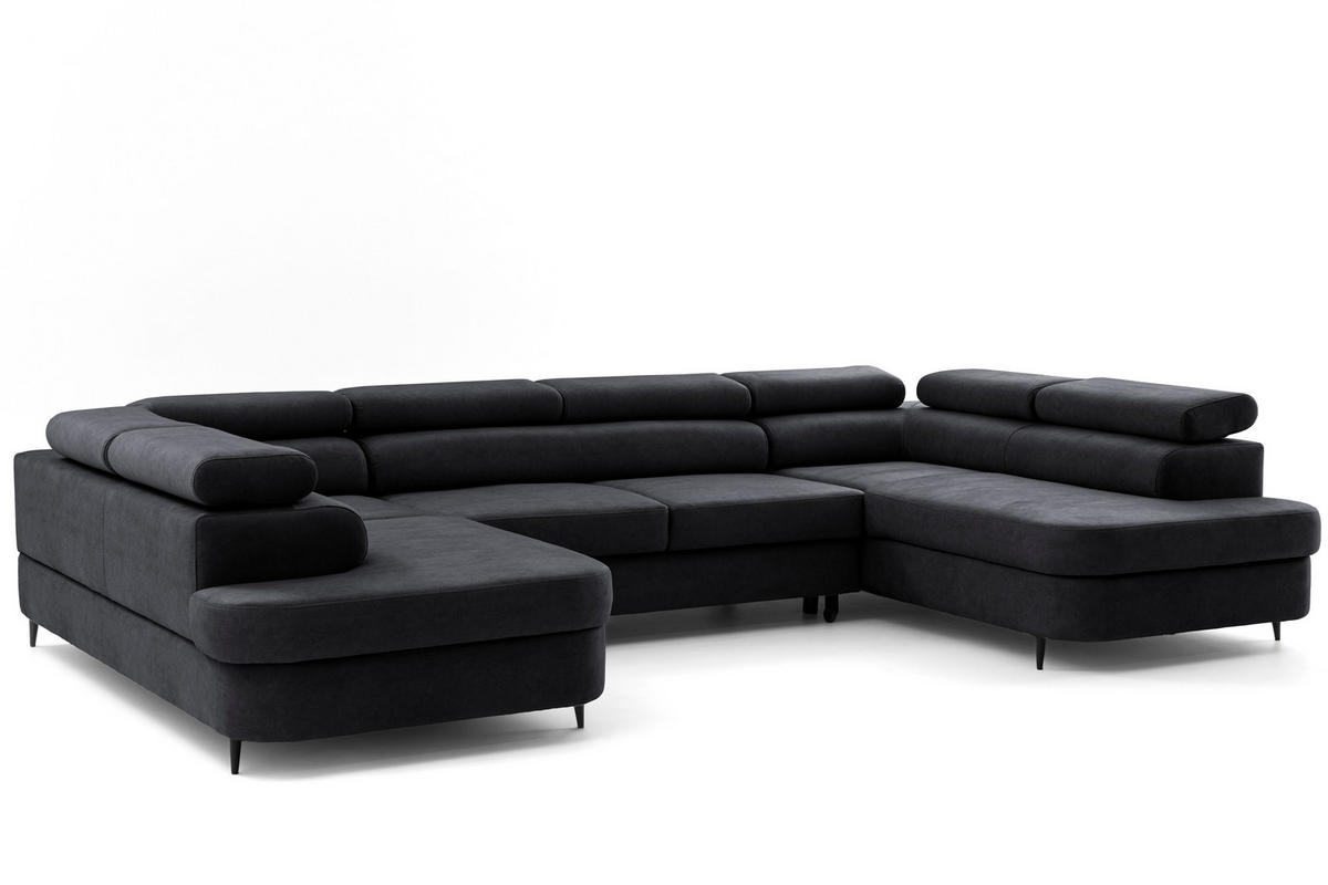 ECKSOFA U-Form PRIAM U2 mit Schlaffunktion 126x270 Velours Schwarz - Chromfarben/Schwarz, Holz/Textil (350/91/203cm) - Muffo