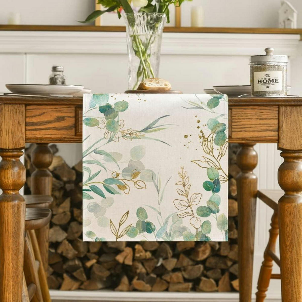 TISCHLÄUFER Grüner Eukalyptus 40 x 100 cm - Hellgrün, Textil (100/40/1.5cm)