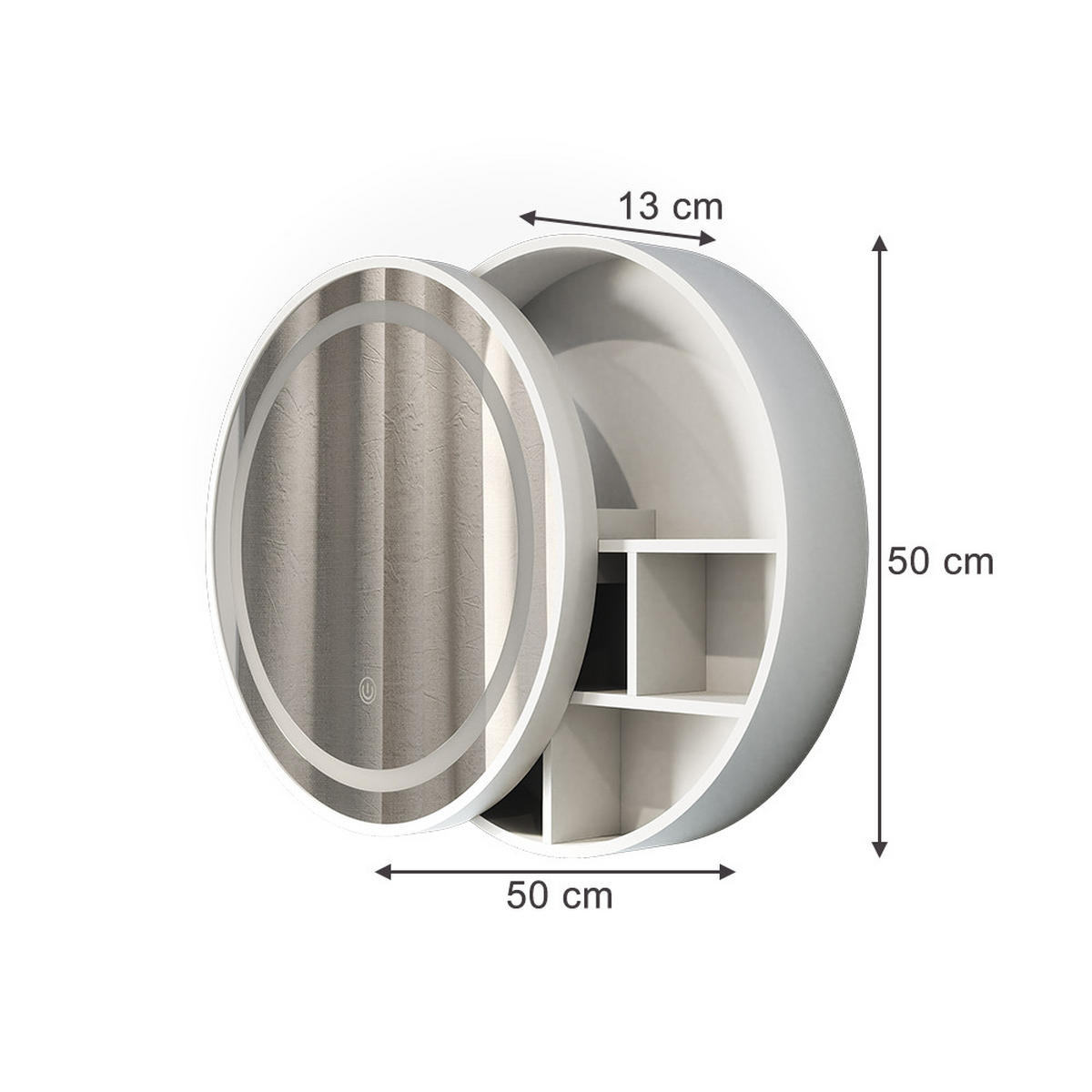 KOUPELNOVÁ ZRCADLOVÁ SKŘÍŇKA Silva Bílá 50 x 50 cm s 5 úložnými prostory - bílá, sklo (50/50/13cm) - Vicco