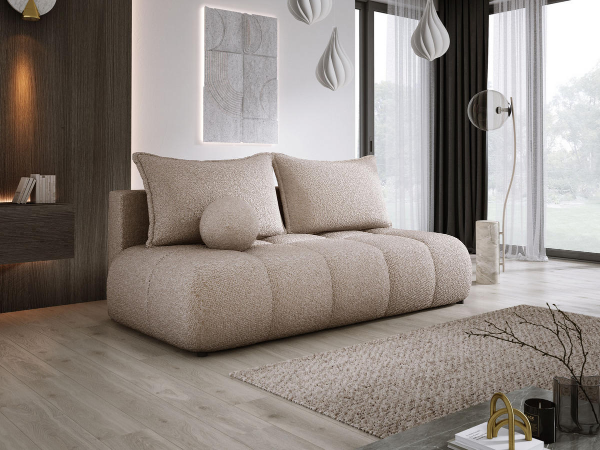 SOFA COCO MINI SCHLAFSOFA mit Bettfunktion, Anthology Stoffbezug, 2-Sitzer, freistehend, Größe: 205x105x97 cm, Beige - Greige, Holz/Textil (205/97/105cm) - DomoHome