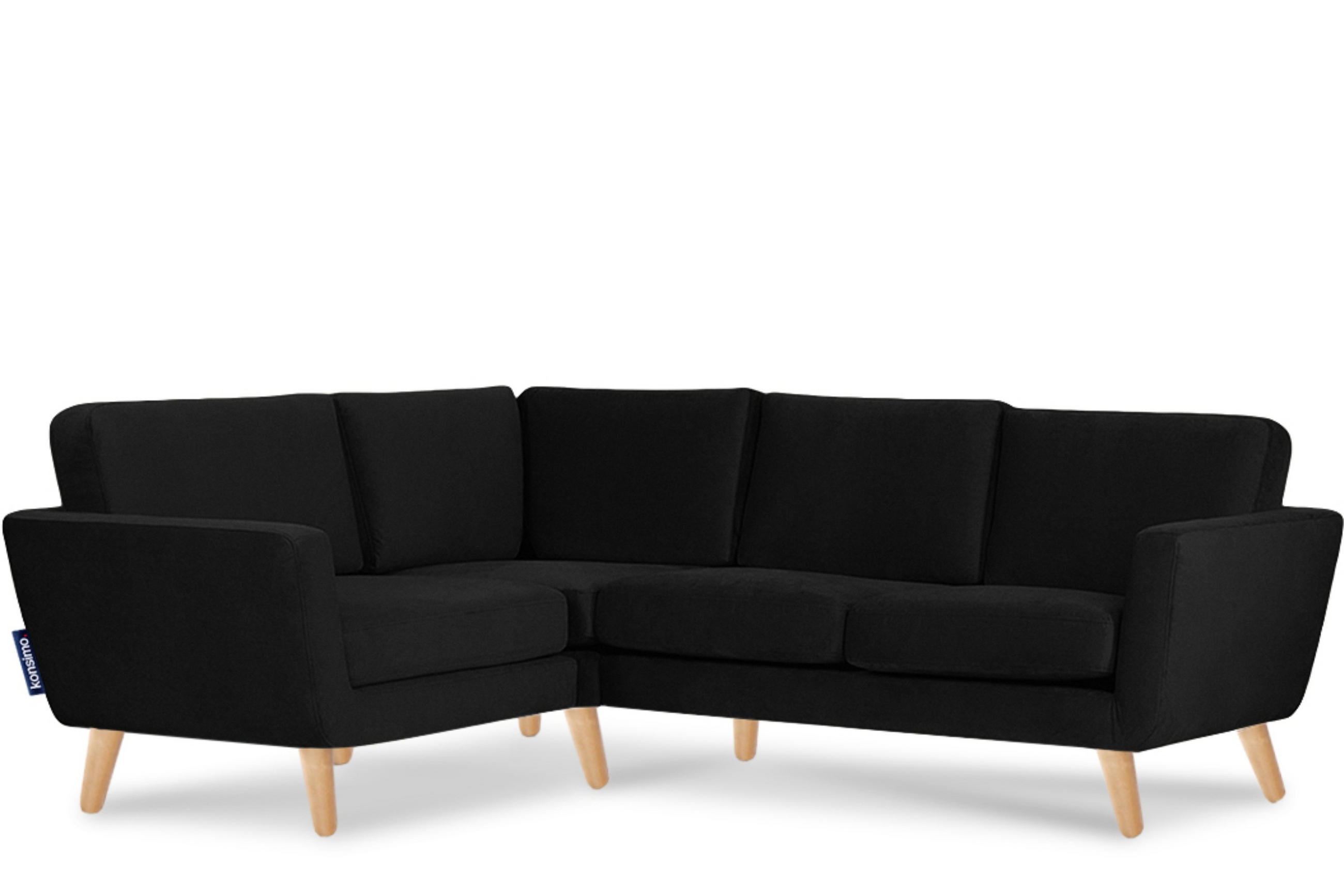 ECKSOFA-LINKS TAGIO 3/4 Sitzer, Schwarz - Schwarz/Braun, Buchenholz/Textil (220/181cm) - KONSIMO®